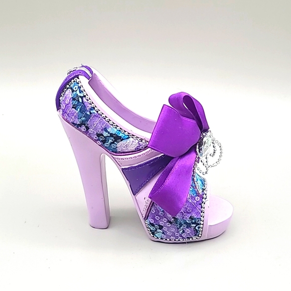 Purple High Heel Shoe with Rhinestones & Flowers Trinket Box - Picture 1 of 5